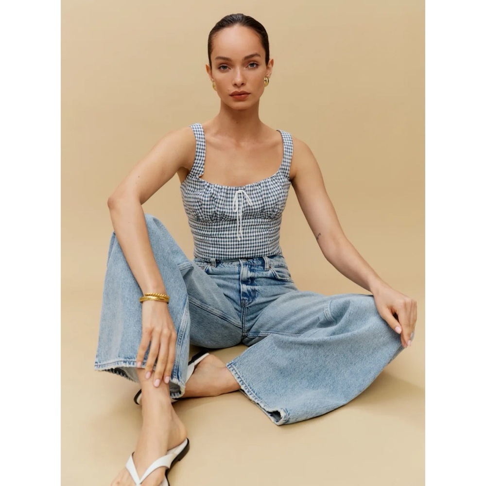 Reformation Balia Linen Top in Slate Check
